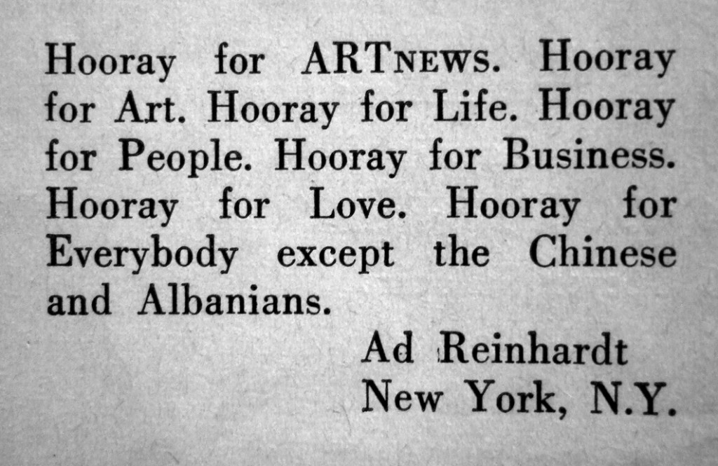 Ad Reinhardt, Leserbrief anlässlich des Jubiläums von Art News, 1963